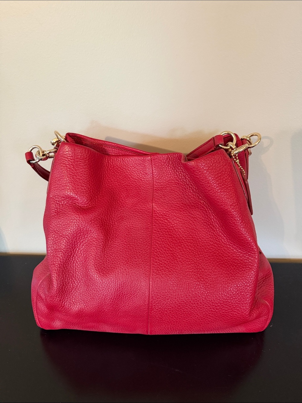 Coach Red Pebbled Leather Shoulder Bag with Gold Hardware
